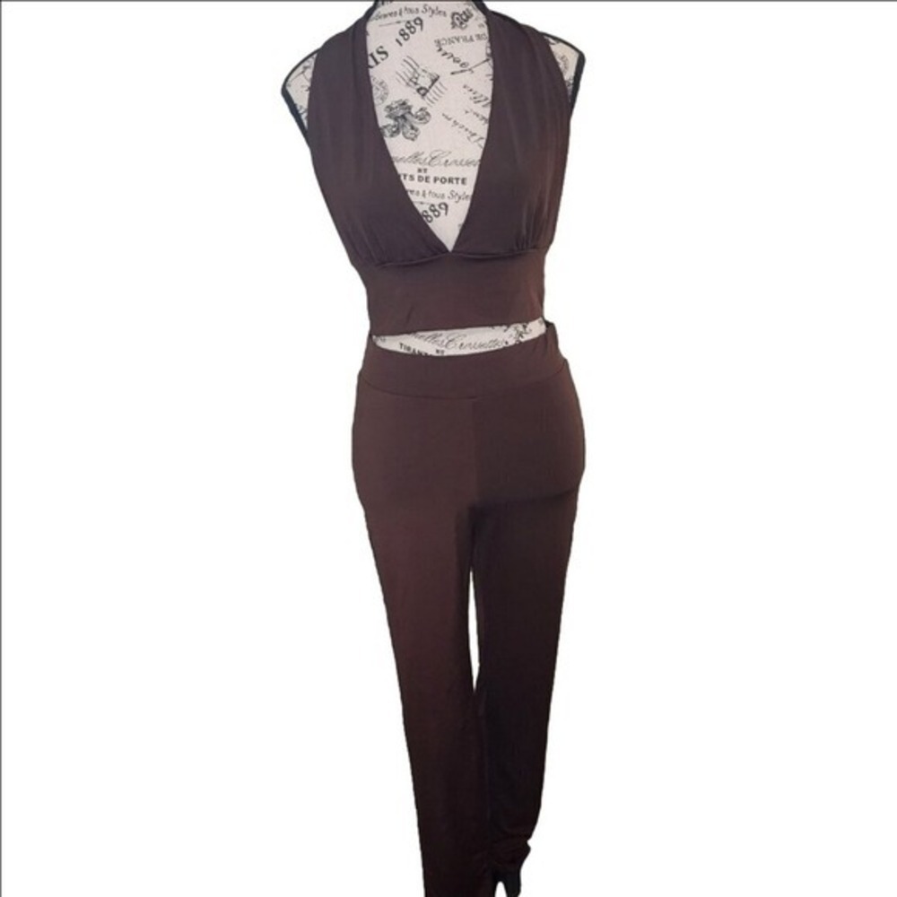 Harmony In Nature Brown Cropped Halter Legging‎ Set Size S NWT